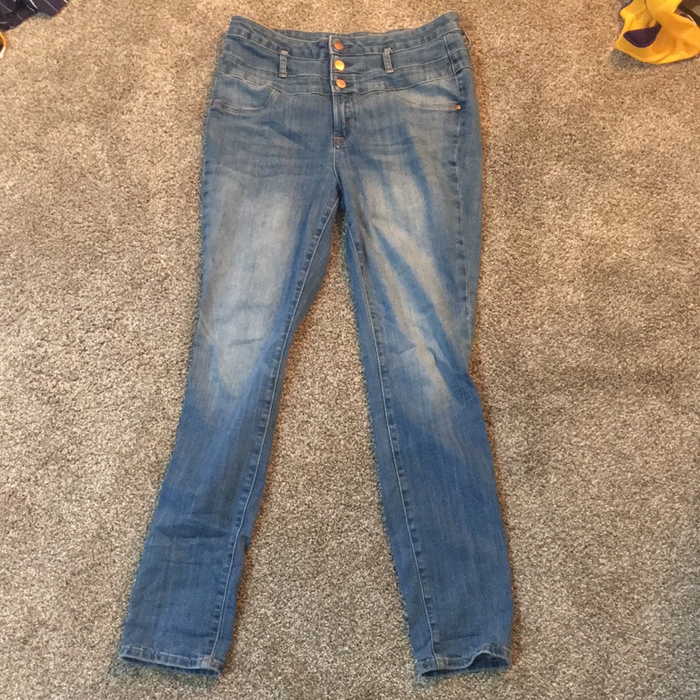 button fly denim jeans